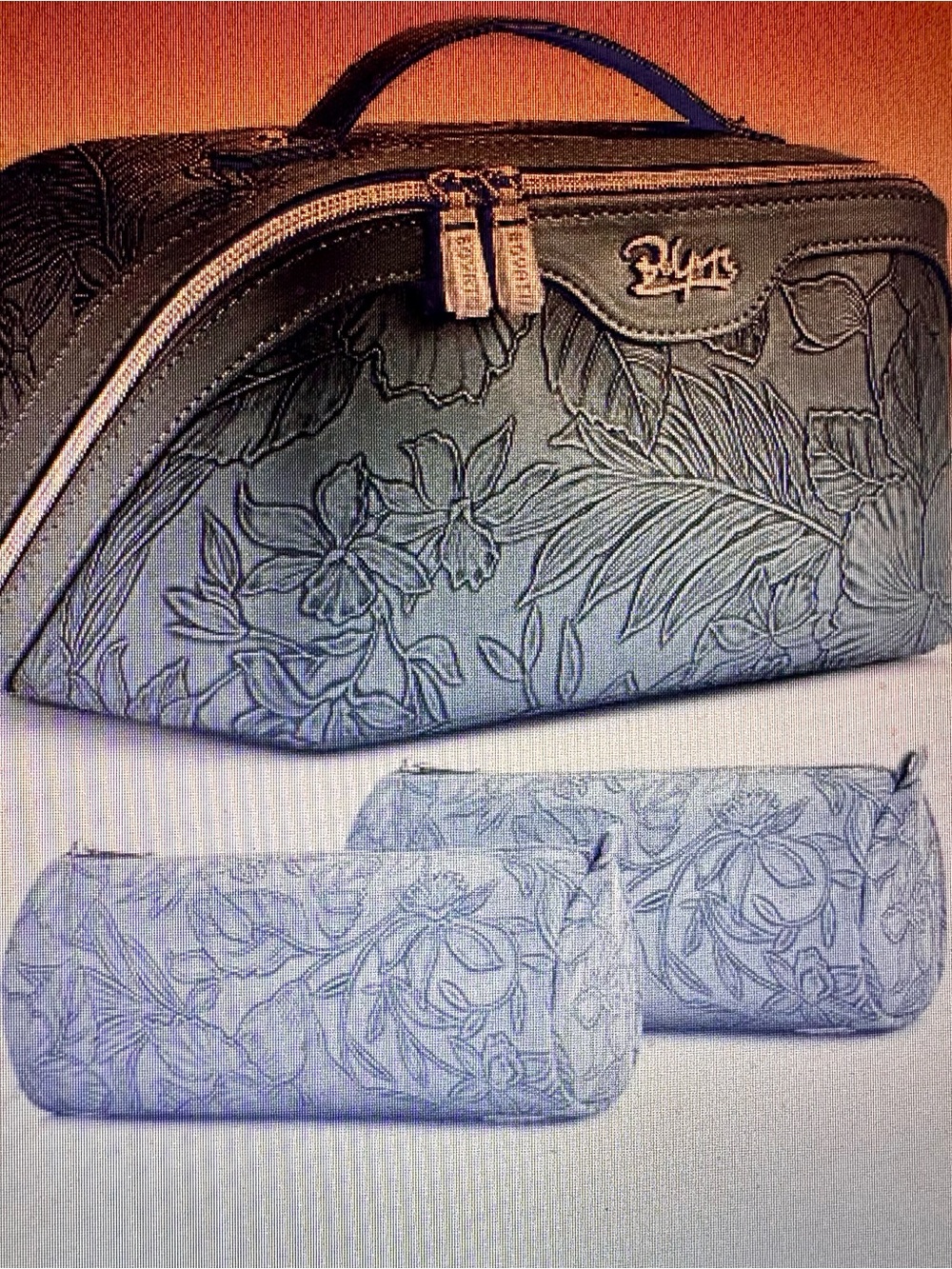 BOYATU 2-in-1 Floral Embossed Cosmetic Bag Set - Gray NWT